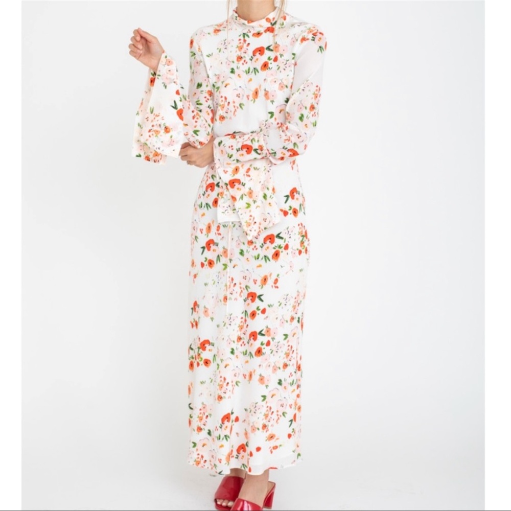 BEC+bridge Tilly midi dress floral water color with bell sleeves
